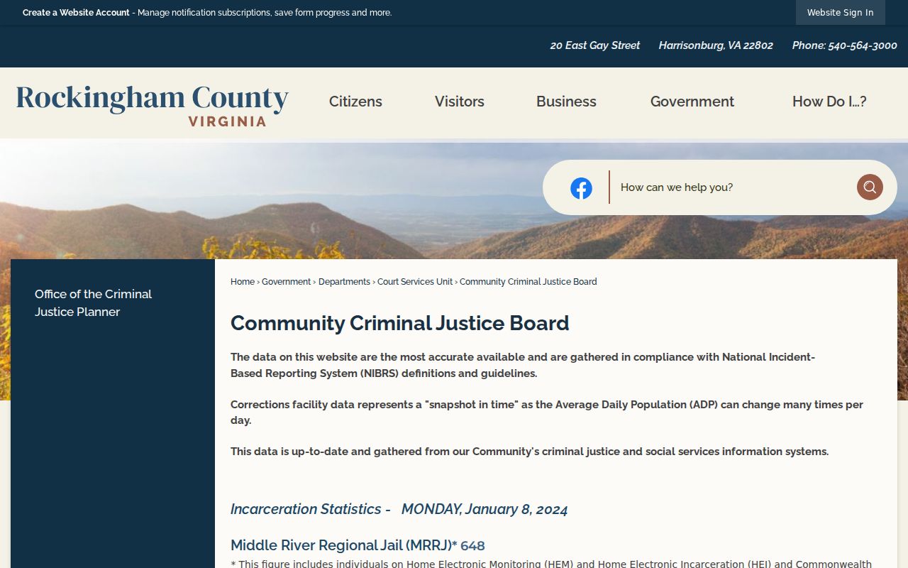 Harrisonburg City arrest custody and regional jail statistics source