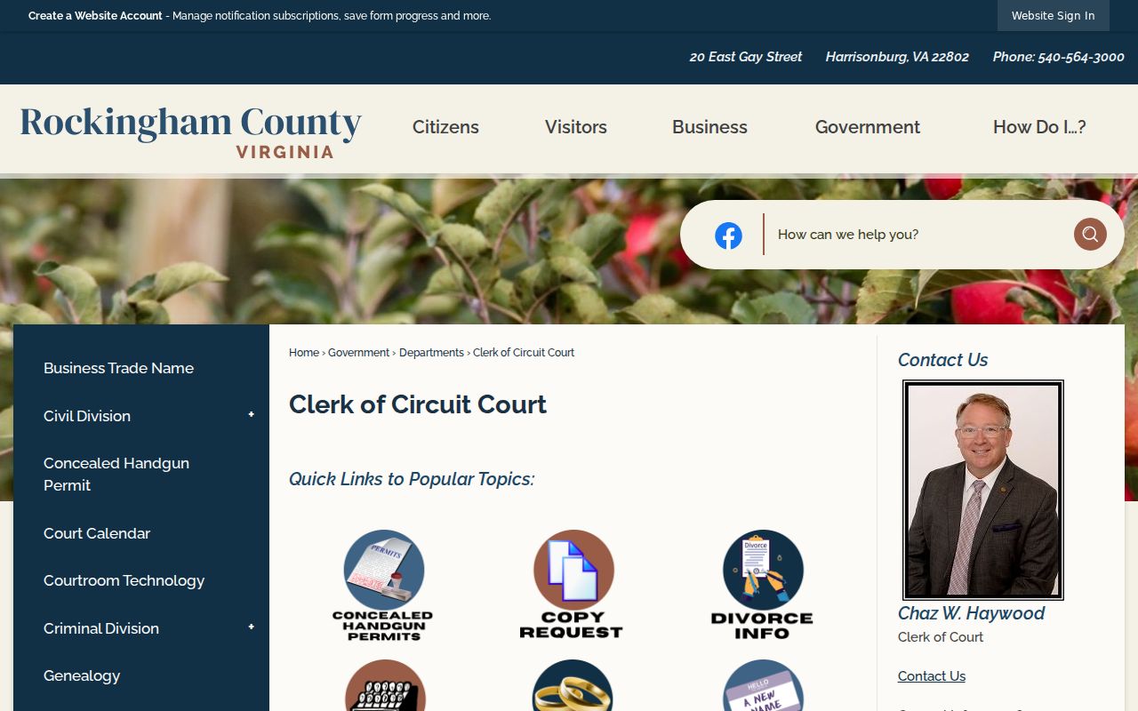 Harrisonburg City criminal court case access at the Circuit Clerk entrance