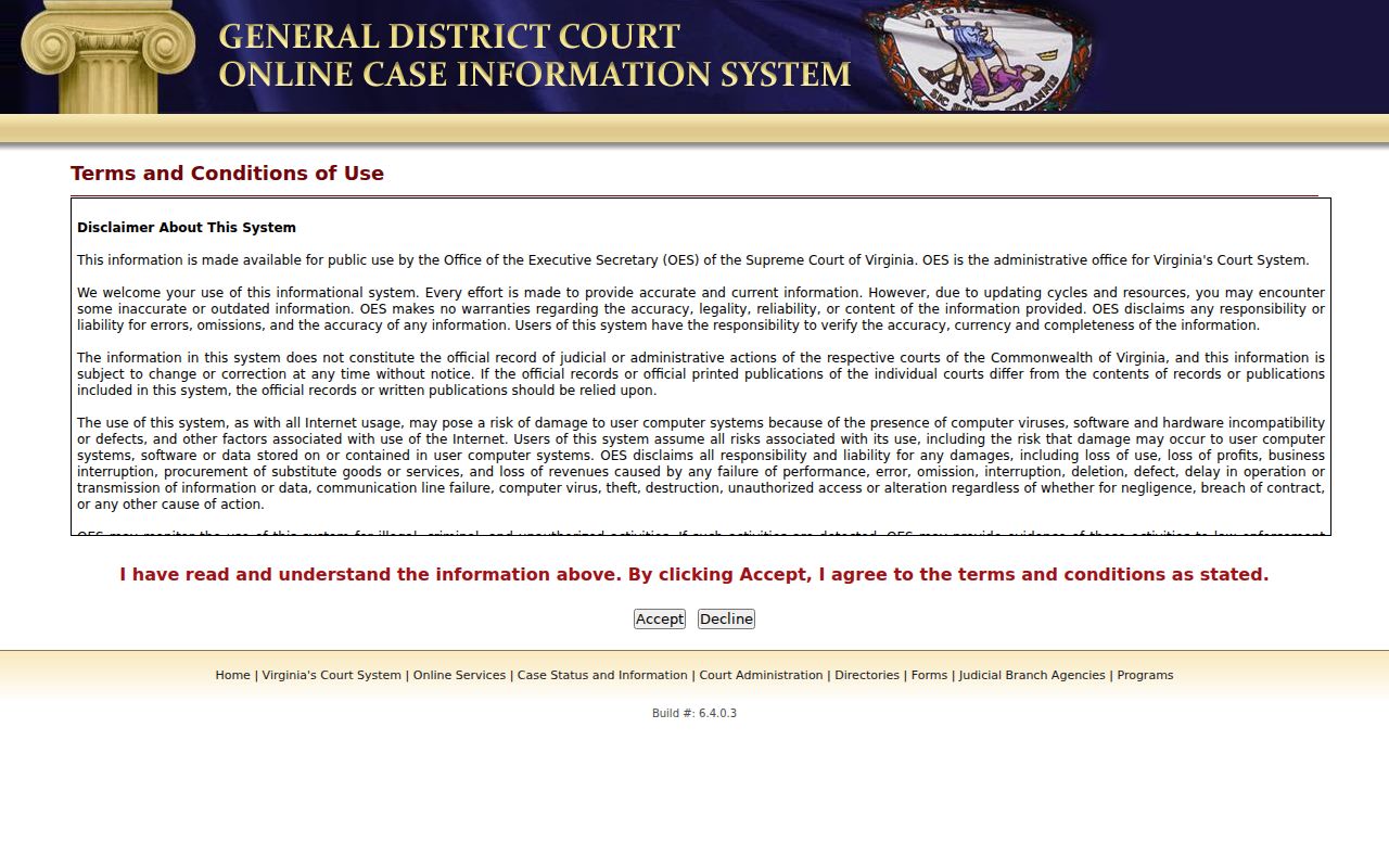 Harrisonburg City criminal court case fields in the General District search