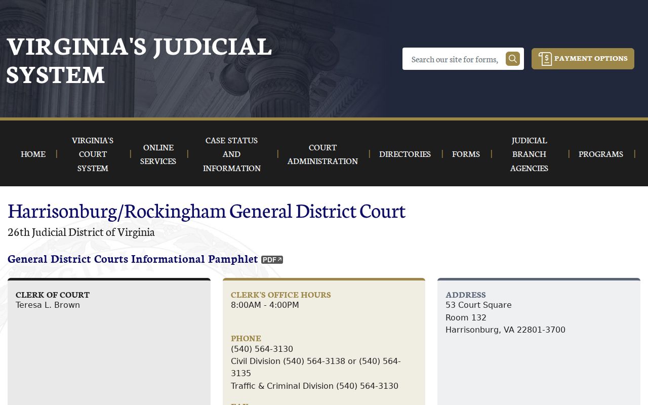 Harrisonburg City criminal court case contact for General District Court