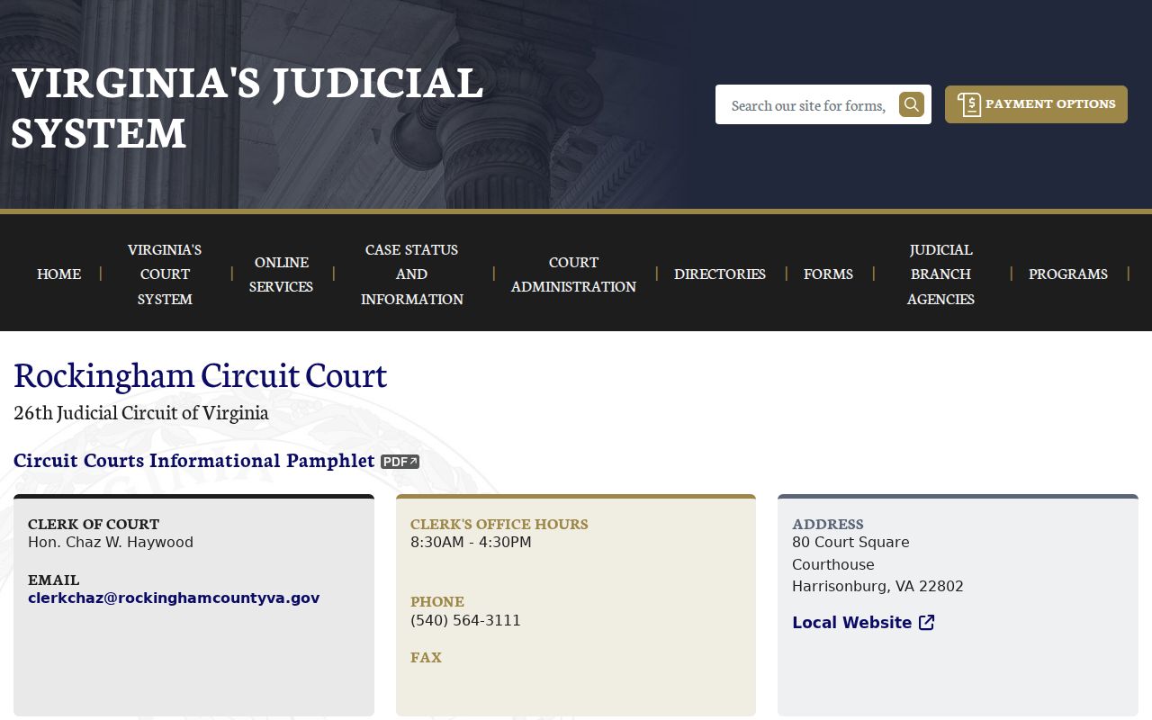 Harrisonburg City felony criminal court case contact at Rockingham Circuit Court