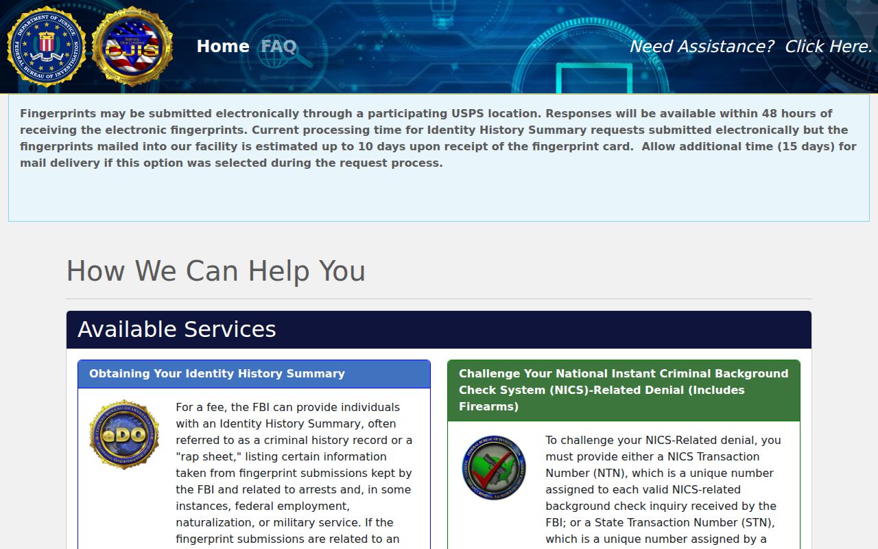 Harrisonburg City criminal records FBI identity history request portal