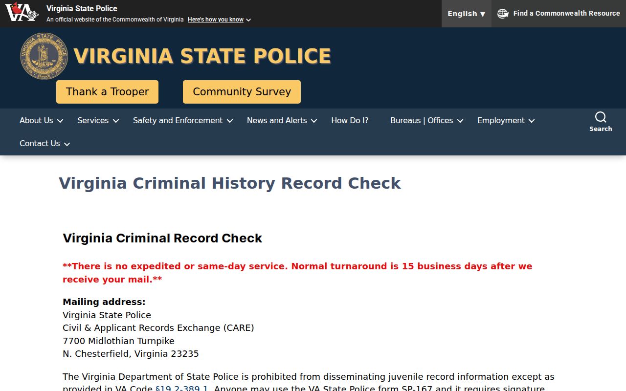 Harrisonburg City criminal history VSP record check choices