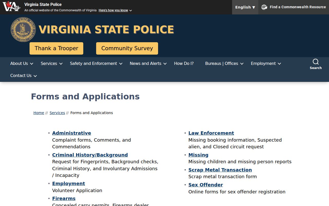 Harrisonburg City criminal record and registry forms